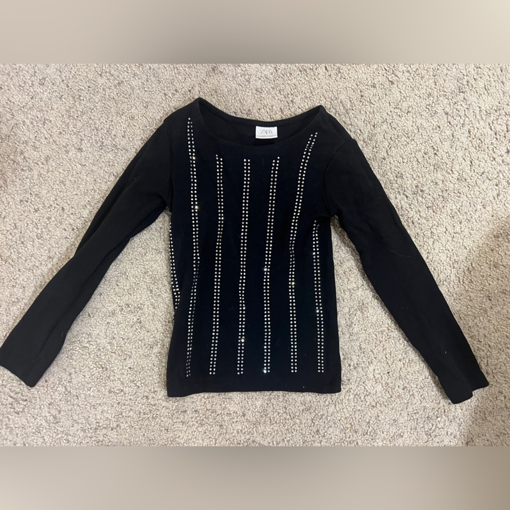 Zara Black Top with Silver Embellishments